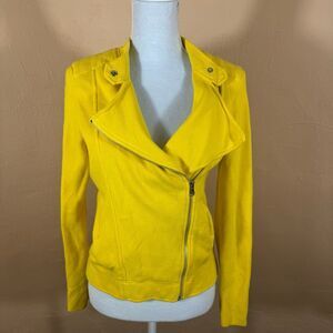 Lauren Ralph Lauren Womens Knit Asymmetrical Zip Moto Jacket Yellow Size Medium
